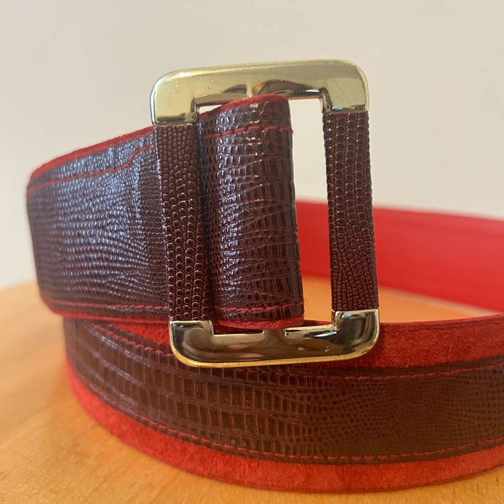 Vintage Milor Red Genuine Leather M/L Made in Taiwan Belt - Picture 2 of 7
